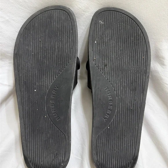 Burberry Black Rubber Slides Size 46 (US 12/13) Logo Designer Sandals - Picture 7 of 11
